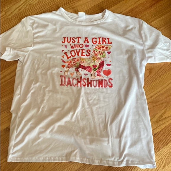 Sunny Tops - White Dachshund Graphic  T-Shirt